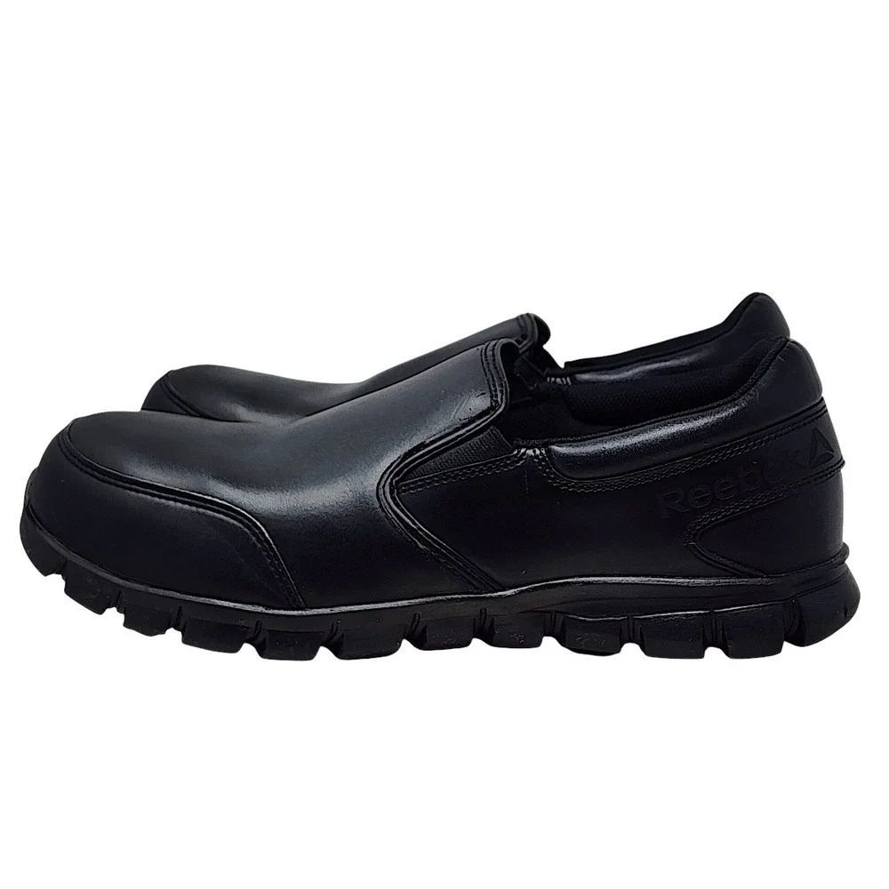 Reebok Sublite Work Shoes 14 W Mens Black Alloy Composite Toe Slip On Safety